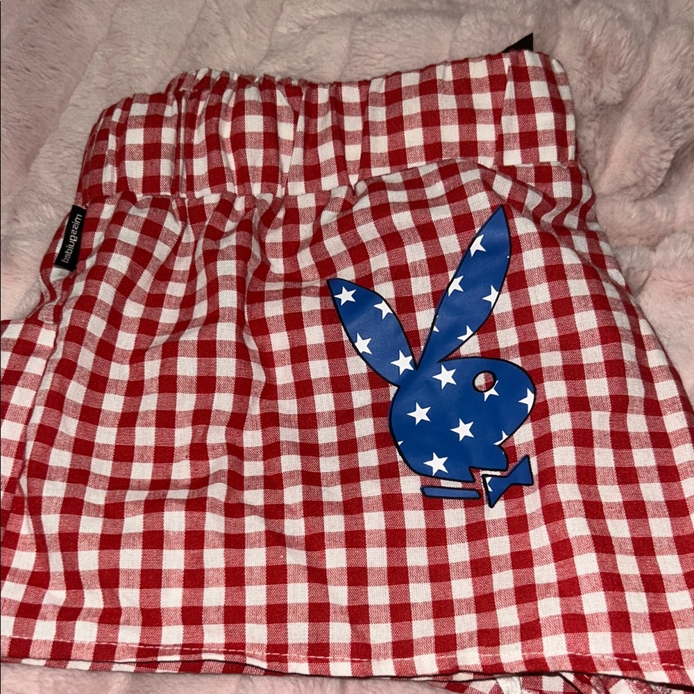 PLAYBOY  Red and White Checkered Shorts